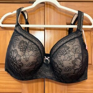 Cacique Black Floral Lace Bra Size 38G NWT
